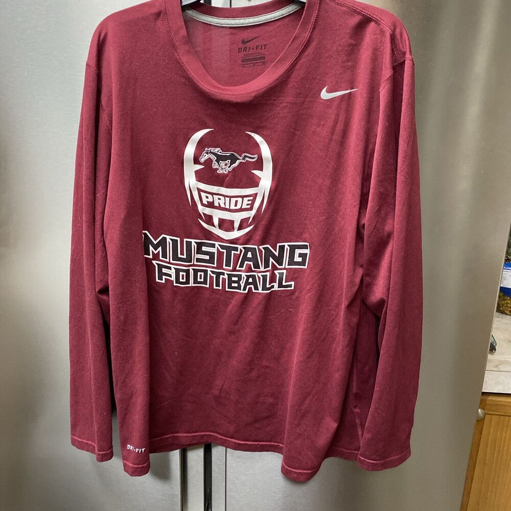 Mustangs Football Pride Shirt Men's XL Nike Dri Fit Long Sleeve Red